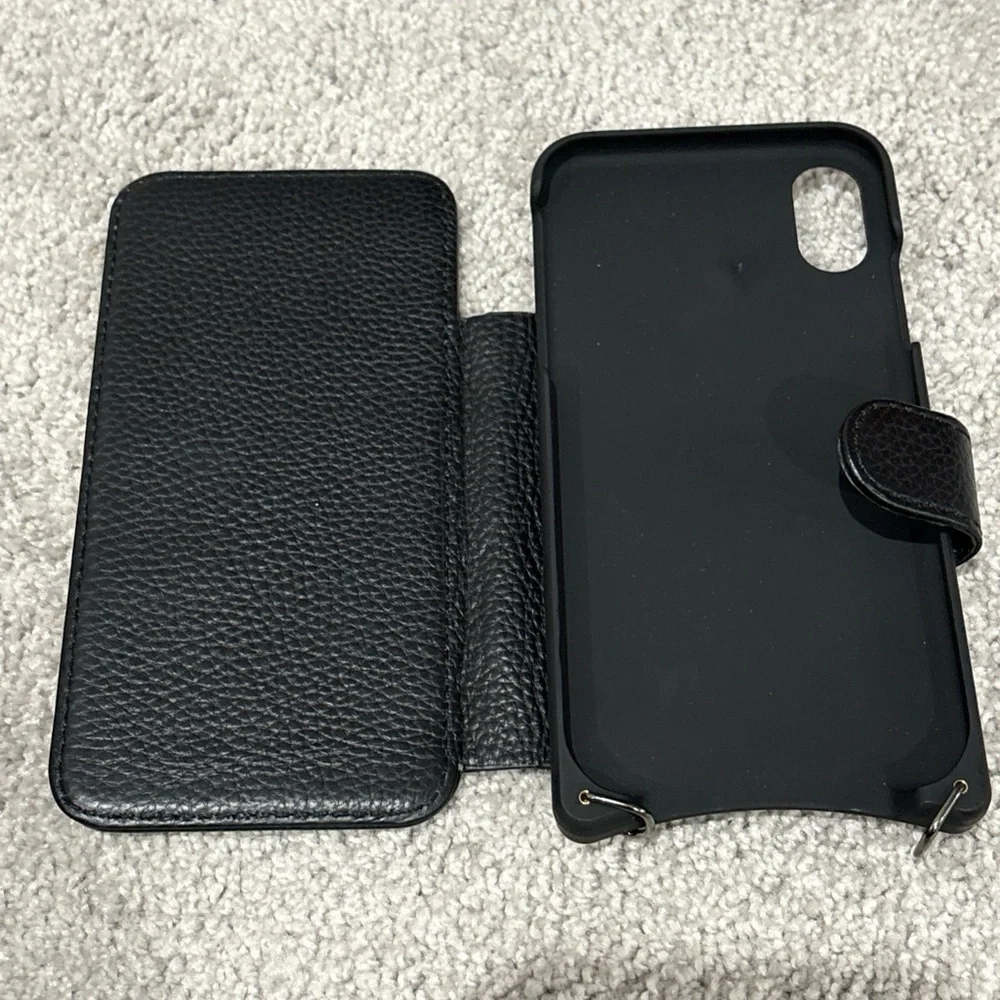 Bandolier Hailey Folio CROSSBODY PHONE CASE IN BLACK/PEWTER, fits iPhone X/XS.